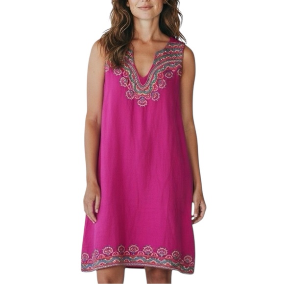 Hatley Other - HATLEY Portia Linen Embroidered Sanibel Shells Shift Dress in Pink Size XL/XG